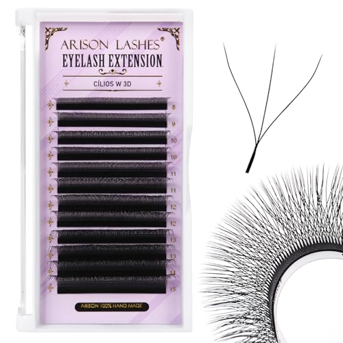 Arison Lashes 3D W Shape Eyelash Extension, 0.07-D-8-15mix, 12 rows