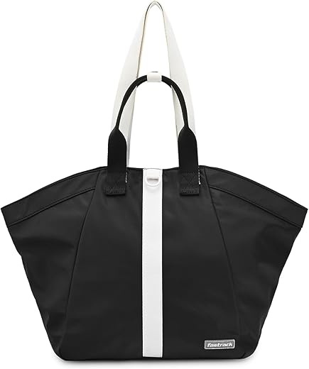 Fastrack Black &amp; White Tote Bag for Women | Large Nylon Tote with Zipper Closure, Webbing Strap, Internal Utility Pockets...