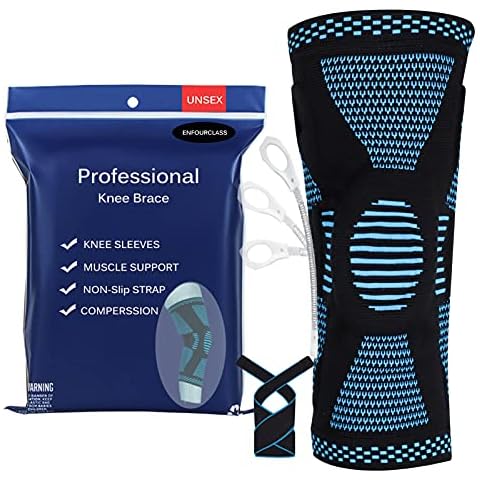 Knee Brace Compression Sleeve with Strap Support -for Joint Pain and Arthritis Relief, Improved Circulation Compression for Meniscus Tear, Running, Basketball for Men & Women - Wear Anywhere - Single Cover