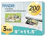 Laminating Sheets, PANDRI 200 Pack Thermal Laminator Pouches Holds 8.5 x 11 Inch, 3 Mil Clear Laminator Paper 9 x 11.5 Inch, Letter Size