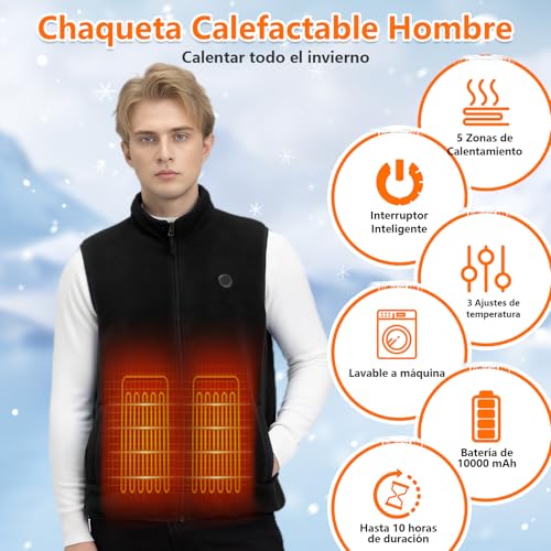 Chaleco calefactable hombre con batería 10000mAh y 3 niveles de temperatura ajustable 2