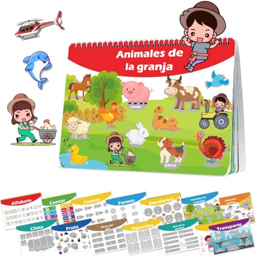 Magictodoor Spanish Busy Book for Toddlers, Montessori Preschool Learning Activities, 14 Bilingual Themes (English/Spanish) – Quiet Book for Kids, Educational Travel Toys