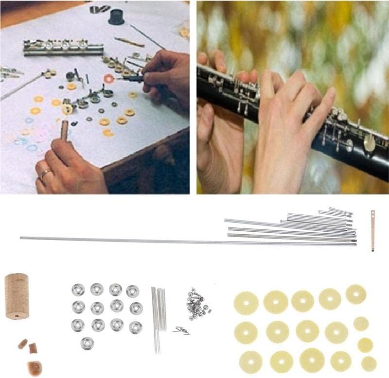 フルート修理ツールキット - ローラー、ネジ、接着剤付きメンテナンスツール - 金属素材 - フルート木管楽器の完璧な交換部品 -