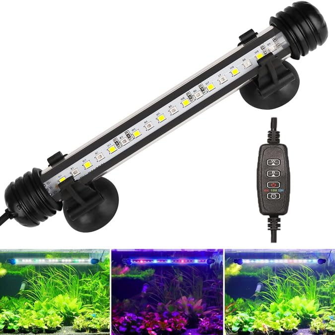 Image of Submersible Aquarium Light Underwater Full Spectrum Fish Tank Light with Timer Auto On /Off,LED Aquarium Light Bar 3 Light Modes Dimmer Adjustable Brightness,7.48inch (with Timer&dimmer)