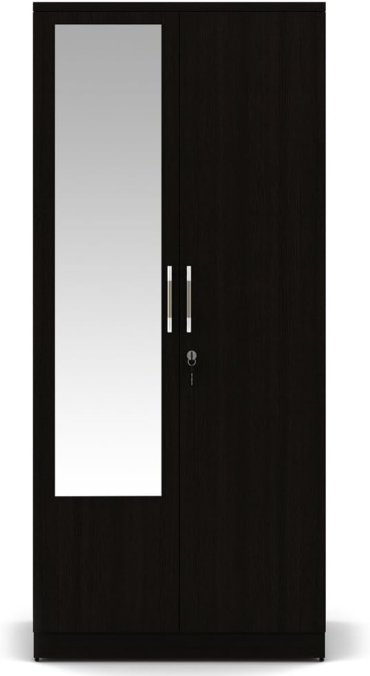 Texas Wardrobe | 3 Year Warranty | Almirah, Cupboard, Almari, 2 Door Wardrobe with Mirror, 1 Hanging Space|Engineered Wood| Natural Wenge