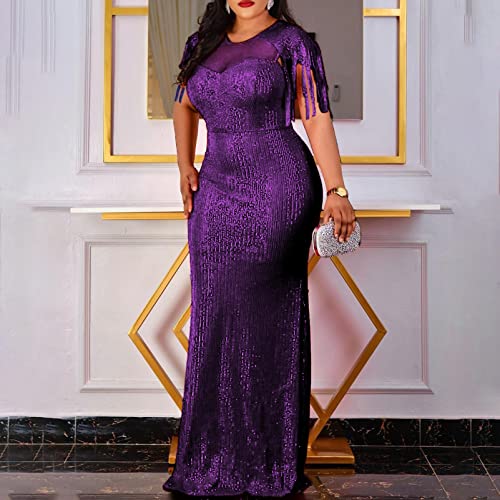 Image of Cololura Sexy Sequin Tassel Mesh Perspective Party Cocktail Bodycon Evening Club Maxi Dress