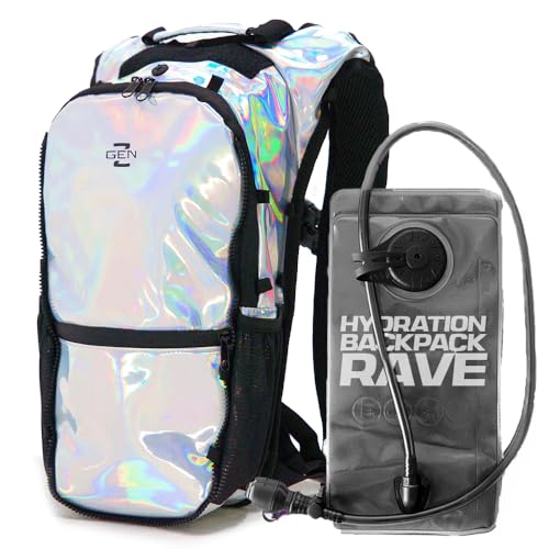 RAVERUNNER® Holographic Anti-Theft Hydration Pack | Cute Hydration Backpack for Raves & Festivals | Rave Pack, Hydration Pack Rave, Rave Bags for Women, Holographic Camel Back