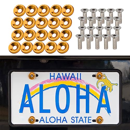 20PCS Fender Bumper Washer Bolt, Aluminum Fender Washer Engine Bay Dress Up Kit, Fasteners M6 JDM Fender Washer Kit Fits Bumper Washer Bolt, Headlights, Trunk Engine Bay Dress Up (Gold)