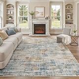 UERMEI 9x12 Area Rug for Living Room: Washable Large Neutral Abstract Carpet Modern Soft Low Pile Non-Slip for Bedroom Dining Room Home Office Nursery Kids Pets Friendly Indoor Floor Decor Blue Brown