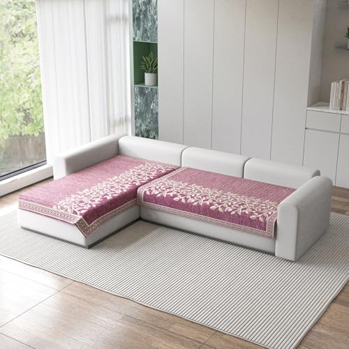 Image of Nendle Superior Velvet Floral Sofa Mat 4 Seater Set Cover Durable Protector for Living Room Sofa Set 2+2, Suitable for L Shape, Sectional and U Shape Sofa (Color Pink, Pack of 2)