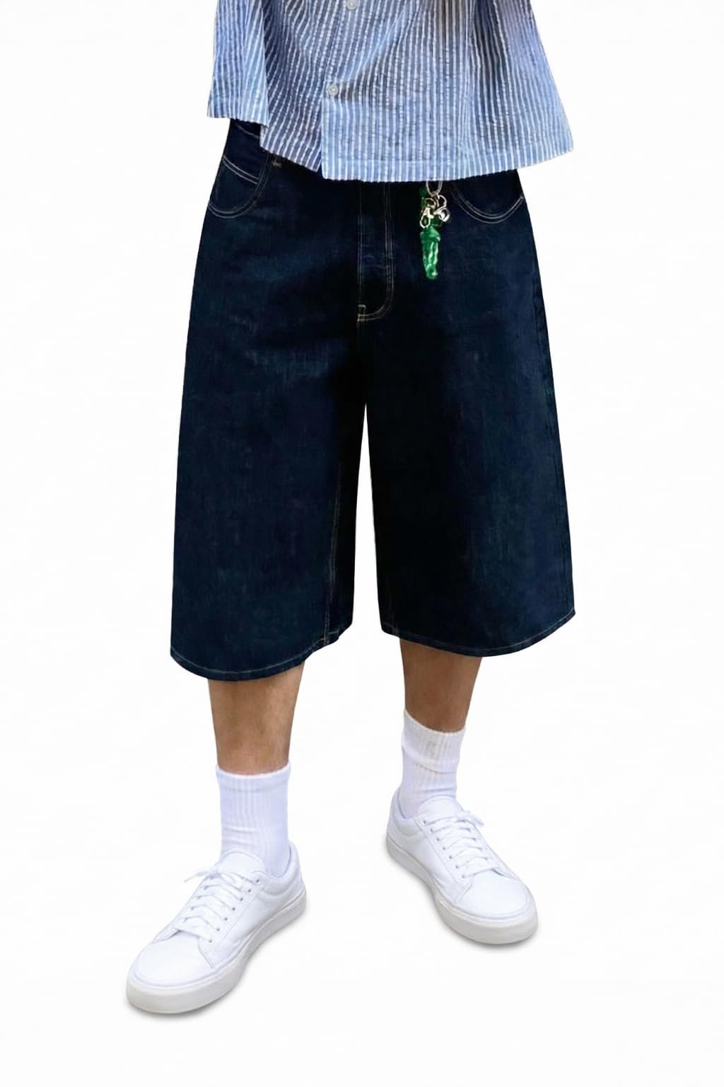 Photo 1 of Qazel Vorrlon Mens Baggy Jean Shorts Relaxed Fit Multi-Pocket Streetwear Hip Hop Blue Jorts Y2K Summer Casual Wide Leg Denim Shorts for Men Skateboarding