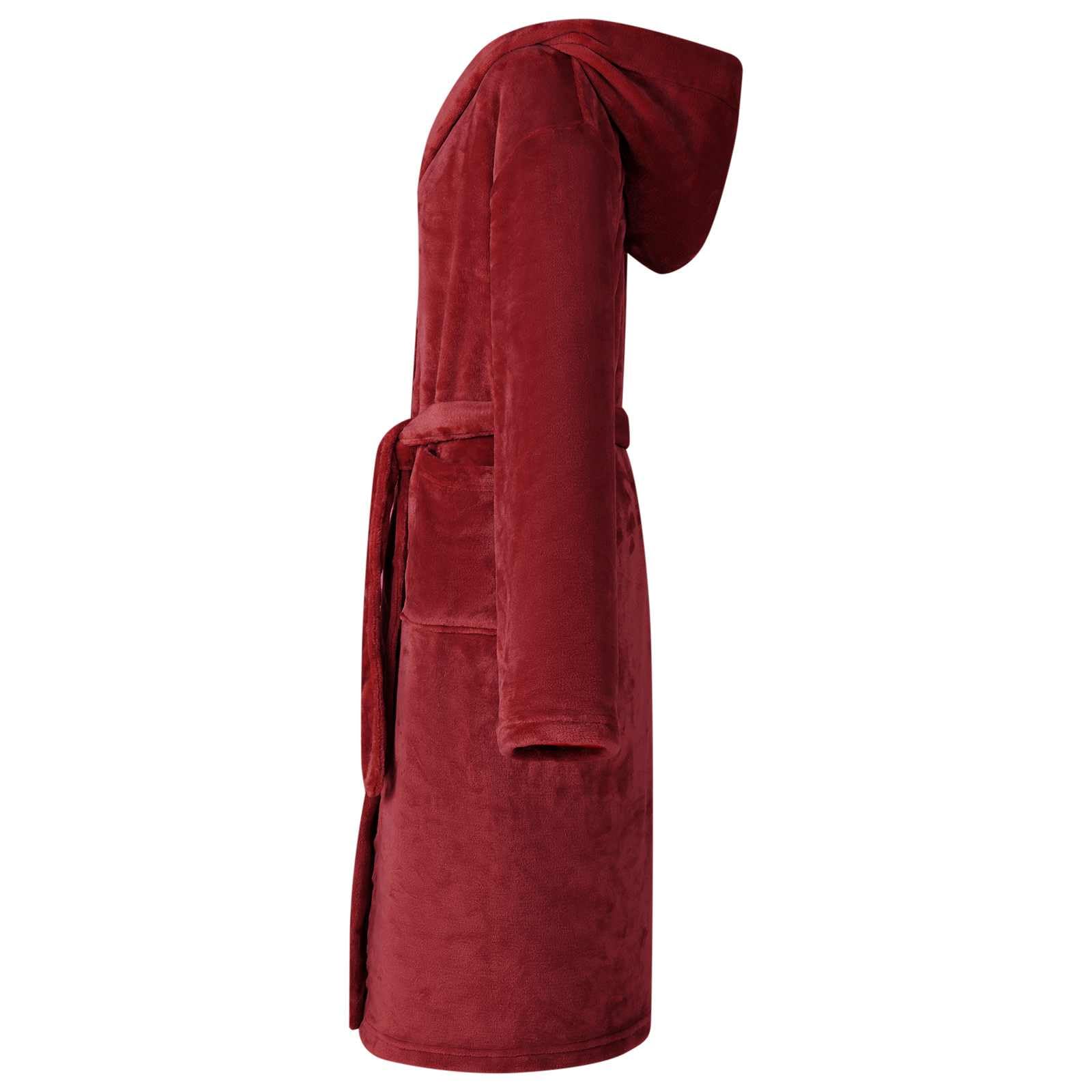 Bademantel Hoodie Bordeauxrot aus Flanell für Zuhause, bequemer Loungewear Hausanzug mit extra warmer Kapuze, praktische Taschen, leicht, langlebig, ideal für Entspannung, Reisen, Sofa