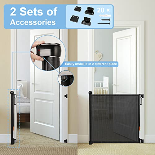 Retractable Baby Gate, Probebi Retractable Dog Gate For Babies And Pets 34" Tall Extends To 72" Wide, Retractable Mesh Gate For Doorways, Stairs, Hallways, Indoor/Outdoor (Black) #TOP4