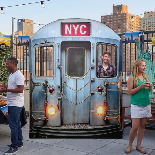 Image of Colingmill 5.5 Ft New York Subway Cardboard Stand Up Cutout Life Size Patriotic New York Themed Party Decor Backdrop Photo Props Subway Standup for N Y C America Theme Party Supply