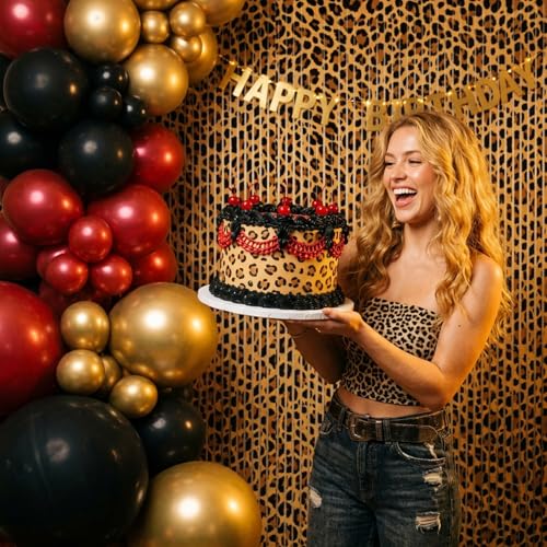 Image of 2 Packs Cheetah Prin Foil Fringe Curtain, Leopard Print Glitter Metallic Tinsel Backdrop for Birthday, Baby Shower, Jungle Safari Bachelorette Photo Booth Props Animal Party Decorations Favor Supplies