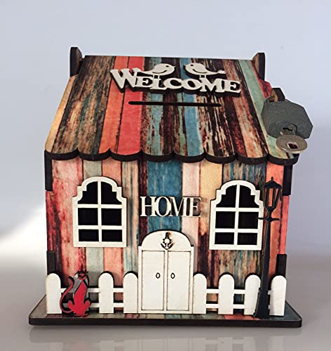 Pratik Dekor Wooden House Piggy Bank Money Box For Cash, Coin And Jewellery Handmade Safe Money Bank For Kid And Adult House Old Wood Piggy Bank For Adults #TOP3