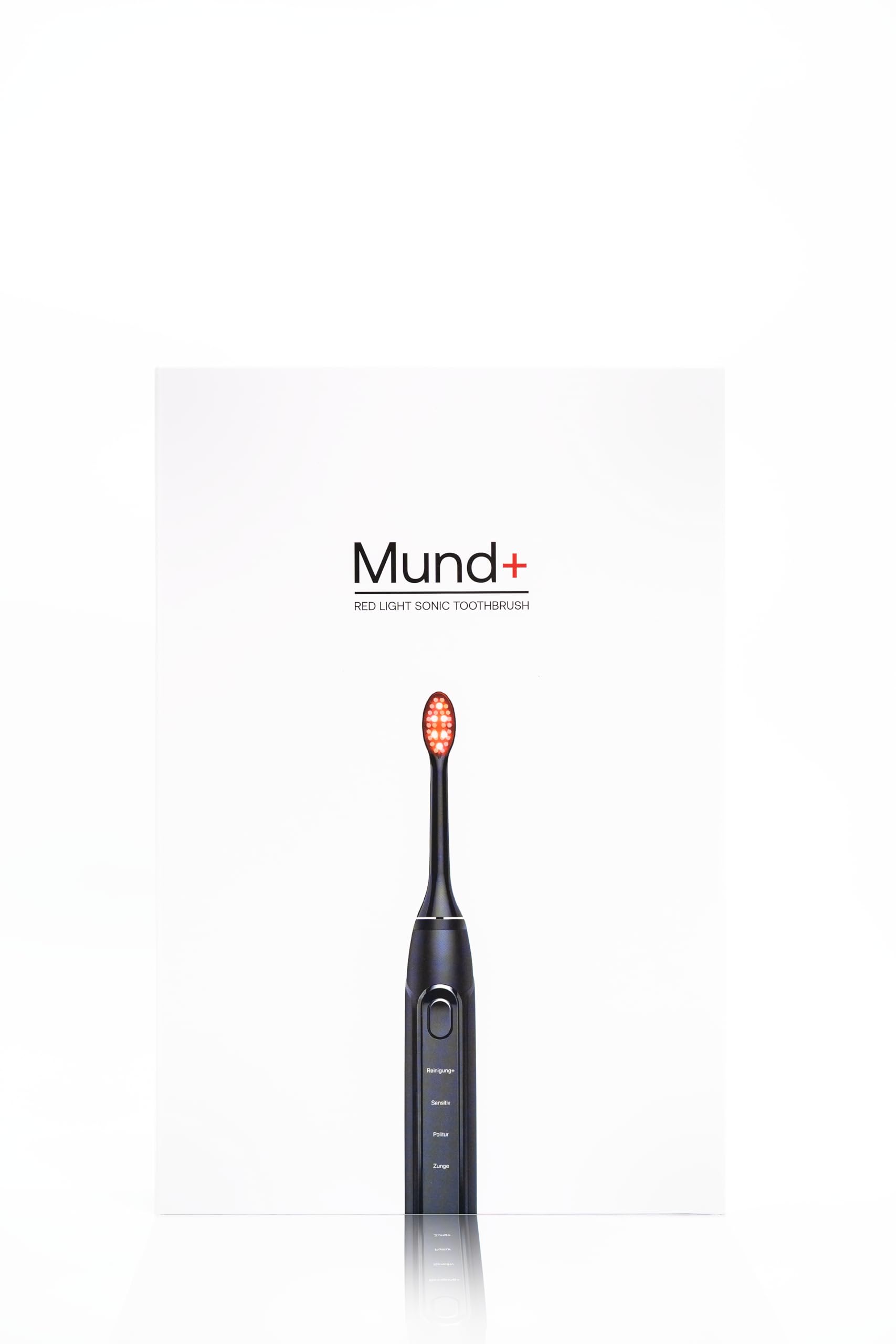 Mund+ Elektrische Zahnbürste mit Redlight Technologie, Schallzahnbürste (Rotlicht) mit 2 Aufsätzen, Travelbox & Ladestation in Schwarz