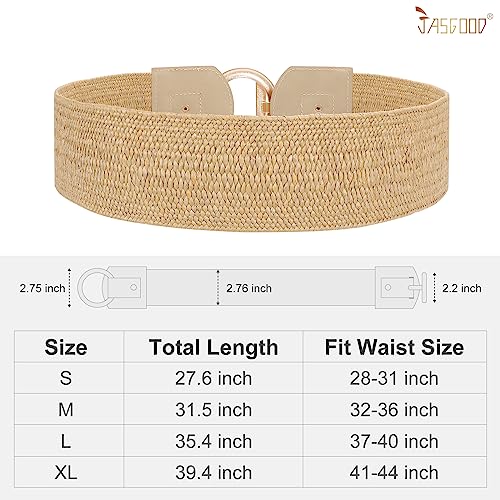 Jasgood Straw Woven Elastic Belt For Women Vintage Wide Stretch Waistband For Dress Boho Ladies Summer Dress Belt #TOP6