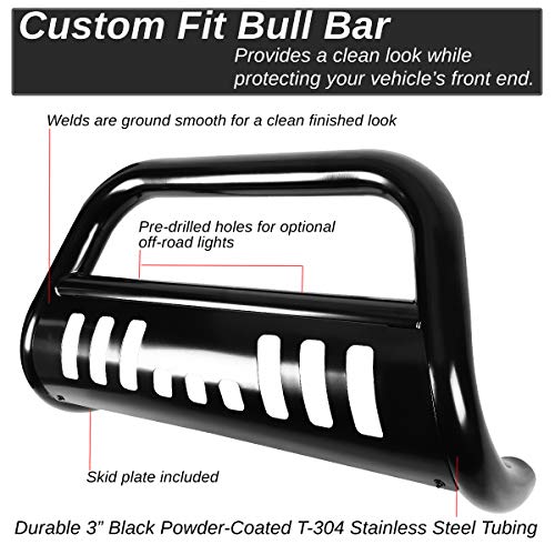 Compatible With Chevy Colorado/Gmc Canyon 3 Inches Bumper Push Bull Bar+Removable Skid Plate (Black) #TOP6