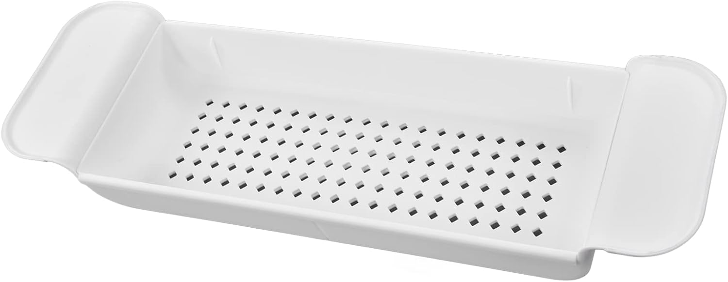 Dioche White Bath tub. Expandable Bathtub Caddy Tray - Multifunctional Organizer Rack for Bathtub, Nonslip for Candle, Towel, Book, Wine, Phone - Adjustable Length, Gray (White)