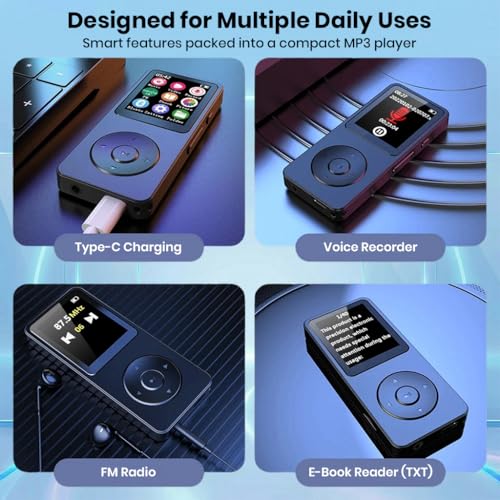 Image of AUDIOCULAR M61 MP3 Music Player with Bluetooth 5.3 & 32GB Card Included, Built-in Speaker, FM Radio, Voice Recording, Type-C - Expandable Up to 128GB - Ideal for Jogging, Gym & Travel (Black - 32GB)