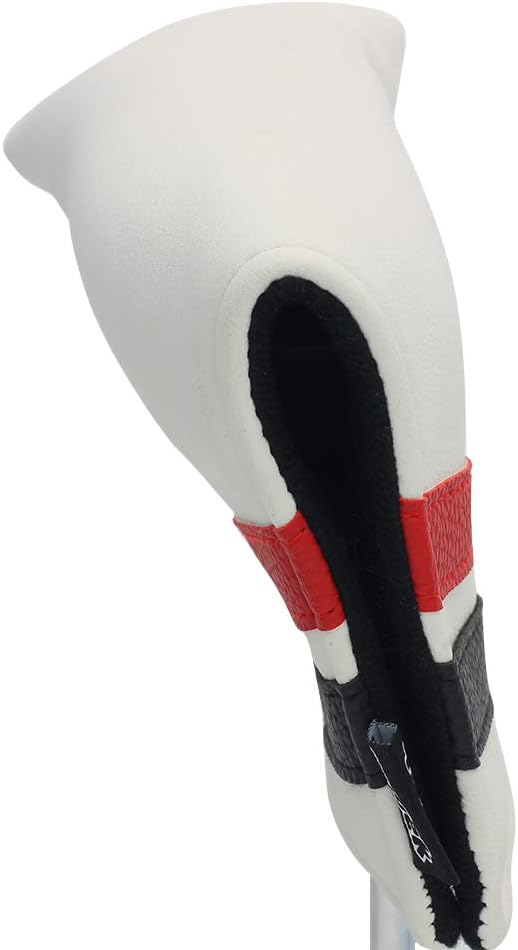 Majek Golf Retro Putter Blade Style (White with Black and Red Stripes) Headcover. Limited Edition Vintage Leather Style image 4