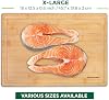 Tablas de cortar de bambú para cocina con ranura para jugos (extra grandes) para carne, verduras, frutas, queso, bandeja de servir amigable con cuchillos y con asas, 18 x 12.5 pulgadas 8