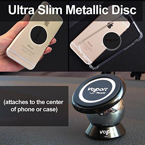 Volport Compact Magnetic Adjustable Car Phone Mount, 360 Degree Rotating Small Automobile Dashboard Cellphone Holder kit with 4 Pack Metal Plate Discs Universal Vehicle Smartphone Cradle for iPhone 7 /8/12/13 Pro Samsung Galaxy Huawei Mobile Devices GPS