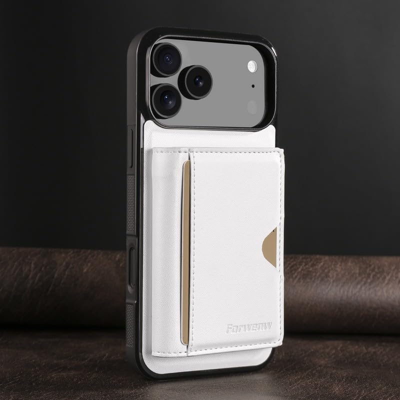 Étui iPhone 15 Pro Max cuir magnétique blanc fente carte amovible coque