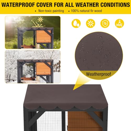 Image of Aivituvin Cat House Window Catio Outdoor Cat Enclosure Mobile Kitty Shelter on Wheels Pet Cage with Resting Box,Hammocks,Waterproof Cover