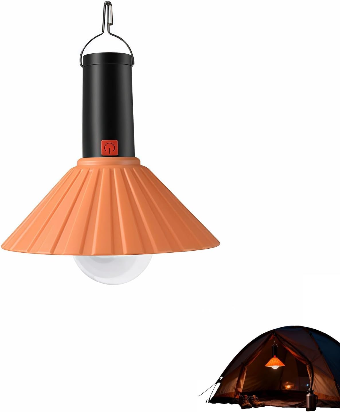 Rechargeable LED Camping Light, 3000K Warm White, 3 Brightness Modes, IPX6 Waterproof, USB-C Charging, Detachable Hook,Portable Tent Light with Hook for Outdoor Emergency (Orange)