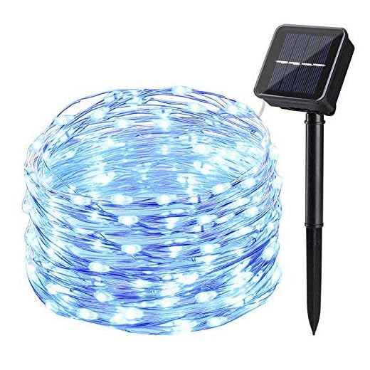 Ankway 100 LED Luces de cadena solar 39 ft / 12m Luces solares de jardín accionadas Luces de cadena impermeable al aire libre Luces decorativas de interior/exterior para fiesta - Azul