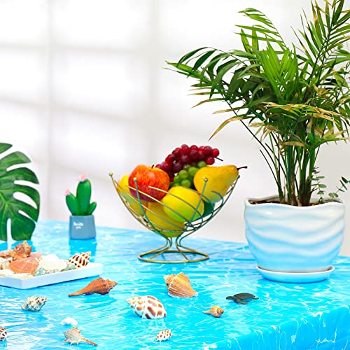 3 Pieces Ocean Tablecloth 51 X 87 Inch Ocean Theme Party Table Cover Ocean Waves Plastic Tablecloth Water Print Table Cover For Beach Pool Ocean Mermaid Party Decorations Supplies, Blue #TOP1