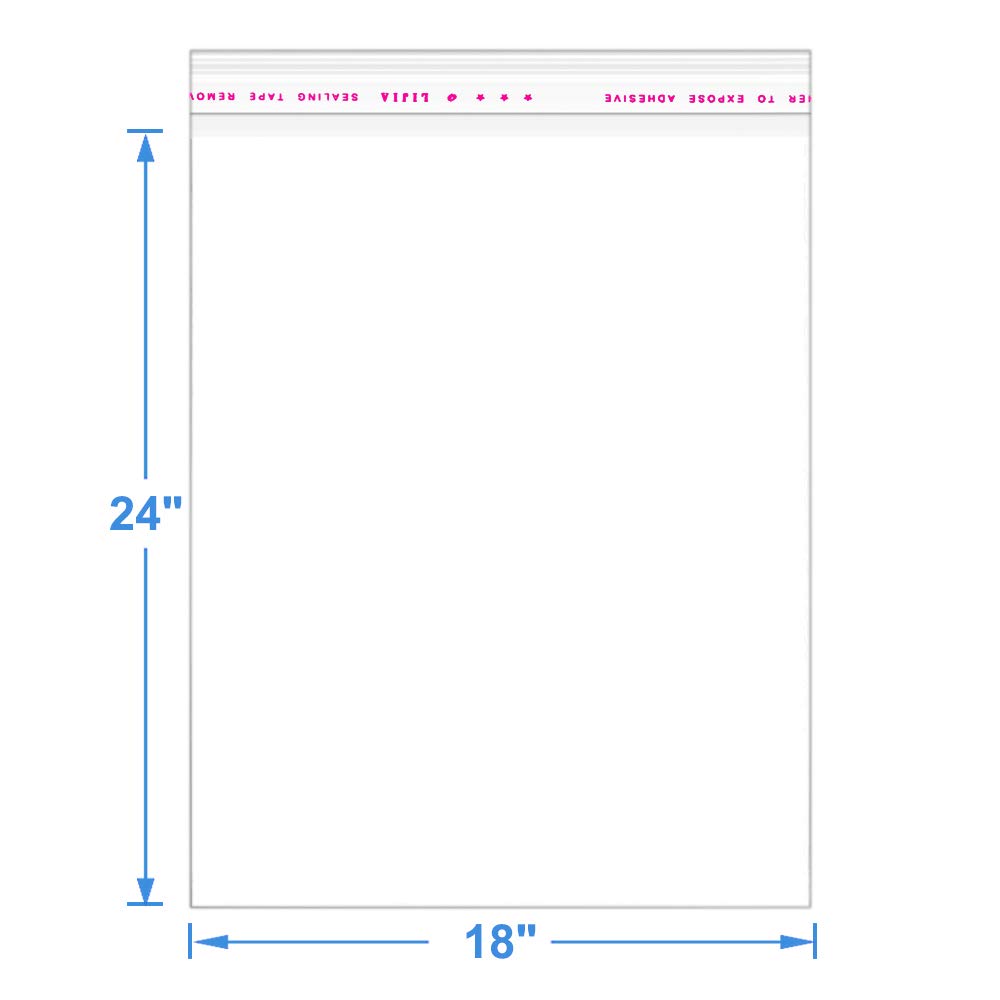 100 Pack 18" x 24" Large Thick 1.6Mil Clear Resealable Cello Self Adhesive Seal Bags Heavy Duty Plastic Packaging T-Shirt Clothes Clothing Gifts Cellophane Poly Bags