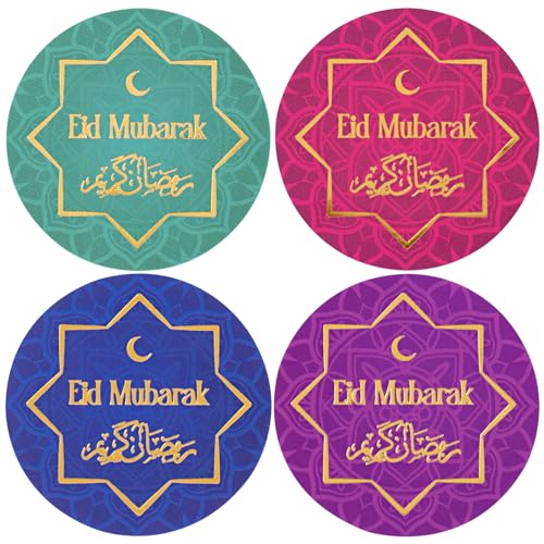 مجموعة ملصقات بطبعة Eid Mubarak، ملصقات عيد 3.5 سم، ملصقات رمضانية مزينة برقائق ذهبية للهدايا وأكياس الحلوى والكروت والأظرف والحرف اليدوية من كولوفالا، 60 قطعة (c)