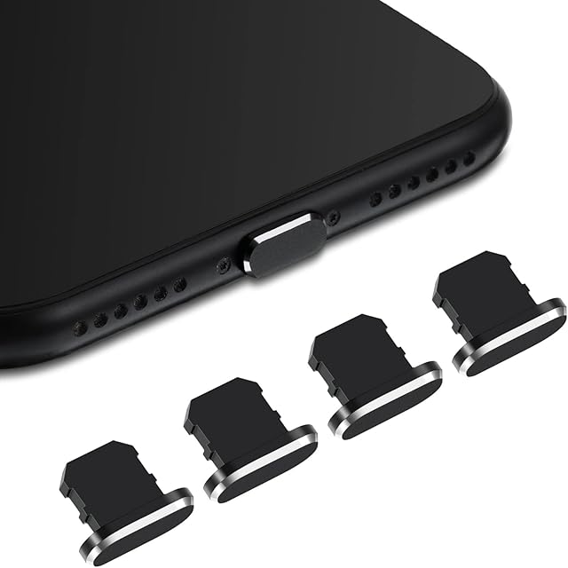 4 Pieces Anti Dust Plugs,iPhone Plug Cover iPhone 7 Plus Charger Plug Protector iPhone Dust Plug Charger Protector Charging Dust Cover Compatible iPhone 7, 8 ,11, 12,13,14, Max/X/XS/XR, Plus(Black)