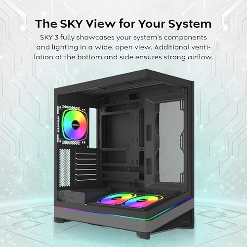 MONTECH Sky 3 ATX PC Case, Panoramic Glass, Adjustable Airflow, Personalized Design, 360mm Radiator Support, 3x120mm ARGB PWM Fans Pre-Installed, Compact Build for Next-Gen GPU, Black (SKY3B) by Montech - Image 3