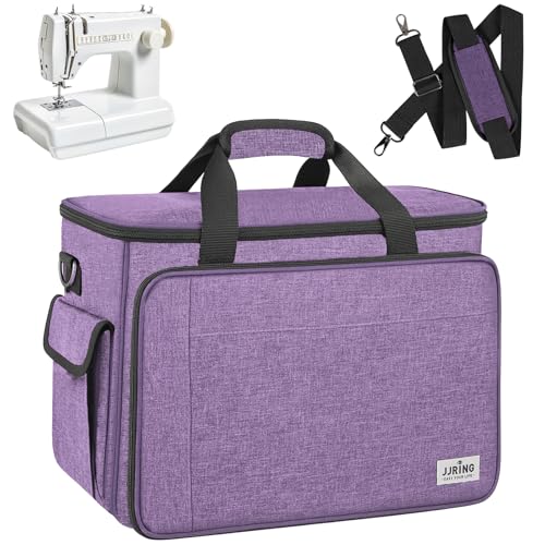 JJRING Sewing Machine Carrying Case, Portable Sewing Machine Bag with Shoulder Strap, Heavy Duty Sewing Machine Tote Suitable for Standard Sewing Machines, Purple