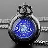 Tiong Black Fashion Starry Design Glass Cabochon Men's Quartz Pocket Watch, Vintage Patch Pendant Necklace Pocket Watches Gift for Men #2
