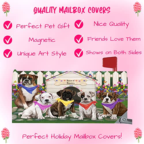 Spring Dog House Boxer Dogs Mailbox Cover - Both Sides Pet Theme Postbox Covers - Decorative Letter Box Wrap Case - Thick Magnetic Vinyl Material - Fits 6.5" X 19" Metal Mailbox #TOP1