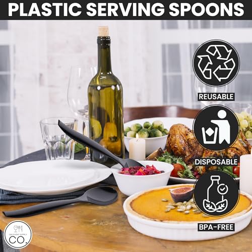 C&S Event Supply Co. 10" Plastic Serving Utensils, Disposable Plastic Serving Spoons, Reusable, Disposable, For Weddings, Catering, Buffets, Parties and Events, Bulk 12 Pack - Black - Image 3