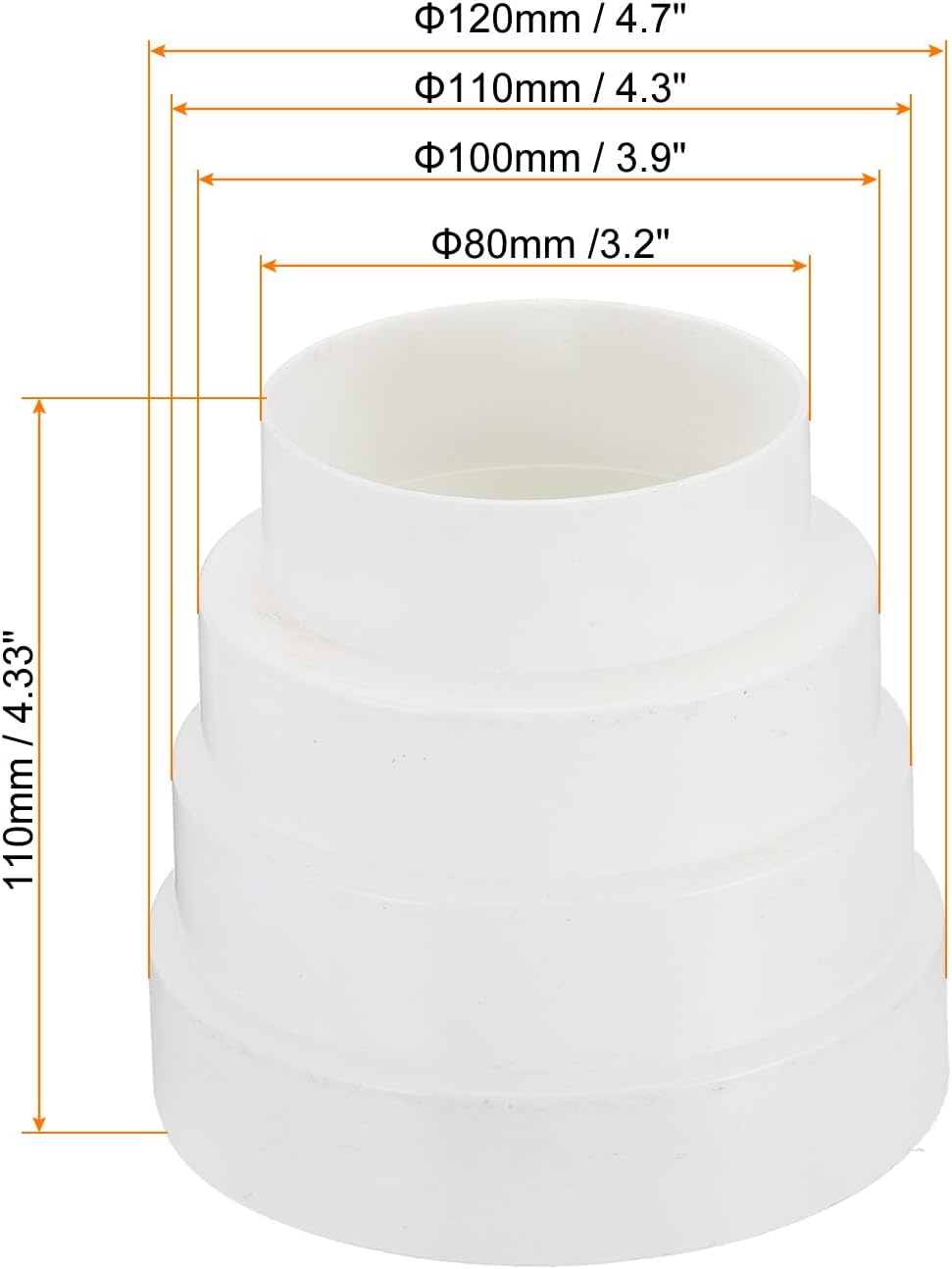 PATIKIL 5" to 3" Duct Reducer, Duct Connector Ducting Inline Adapter Increaser ABS Plastic Vent for HVAC Heating Cooling Air Ventilation (120-80mm)