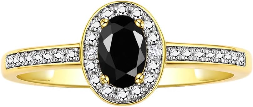 Rylos Halo Ring with Diamond & Birthstone - 6X4MM Oval Gemstone Yellow Gold Plated Silver - Elegant Jewelry for Women - Available in Sizes 5-10
