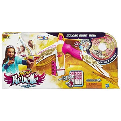 NERF Rebelle Exclusive Golden Edge Heartbreaker Bow with Bonus Target and Pink Crush Blaster Gift Bundle
