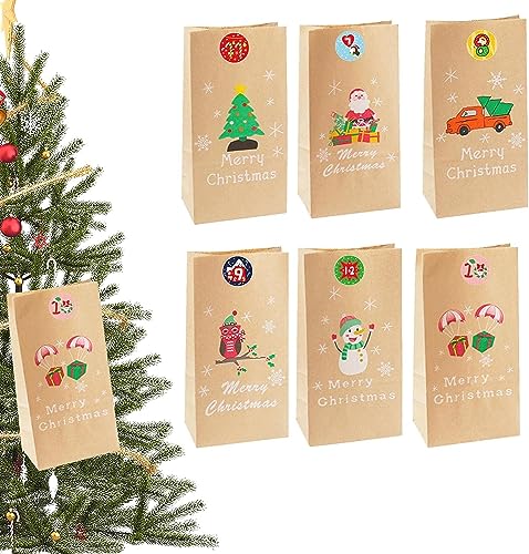 クラフト グッディ ギフト ペーパー バッグ クリスマス | アドベントカレンダー紙袋 - ペーパー クリスマス アドベント カレンダー バッグ ハンギング カウントダウン カレンダー ギフト バッグ キャンディー ギフト バッグ ウォール ホーム オフィ