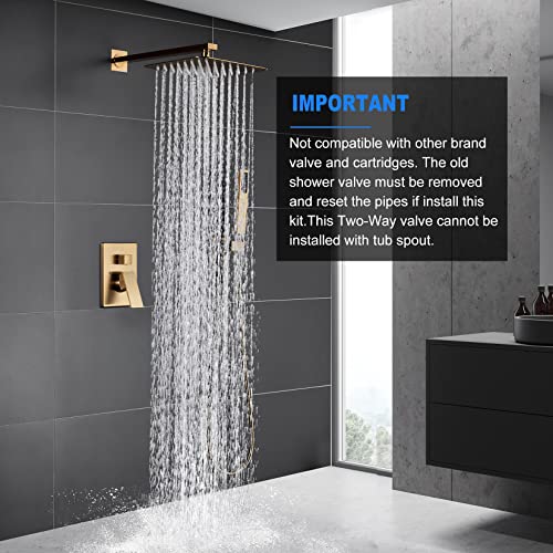 Esnbia Brushed Gold 12 Inch Shower System And 15“ Grab Bar Handle For Bathroom Toilet Bathtubs And Showers #TOP3