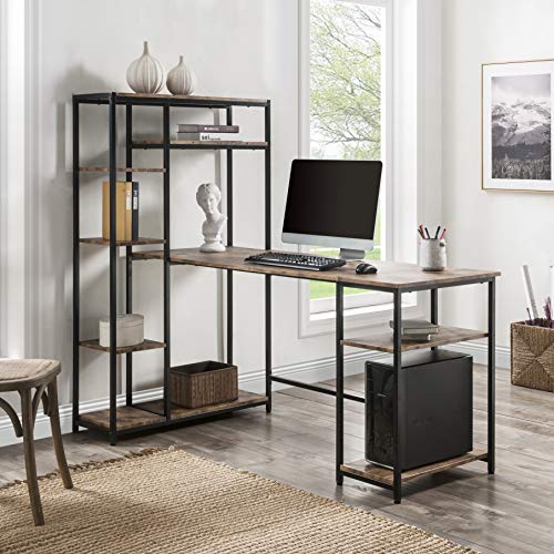 Merax Large Bookshelf And Storage Space, L-Shaped Hutch, Computer Desk For Home Office Study Table, Extra, Brown #TOP16