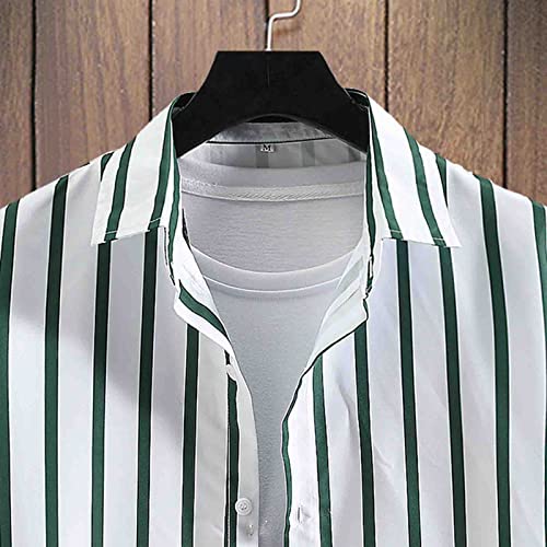 Heren zomervakantie top shirt gestreepte print top shirt korte mouwen omslagkraag knoop elegant hemd heren hemd aubergine - Afbeelding 3