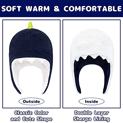 Toddler Winter Hat Sherpa Baby Boy Hats And Mittens Set Fleece Warm Kids Caps Baby Girls Gloves Dinosaur Navy 12-24 Months #TOP4