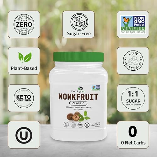 Morning Pep Monk Fruit Sweetener, Classic | White Sugar Substitute, Keto Diet Friendly, 1:1 Sugar Replacement, For Baking, Coffee, Tea, Zero Calorie Non Gmo Project Verified, Ou Kosher thumb #3